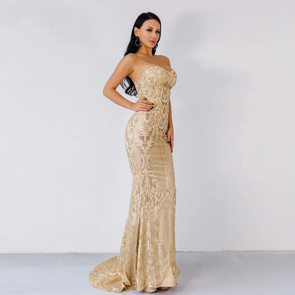 Elegant Off-Shoulder Sequin Geometric Party Dress