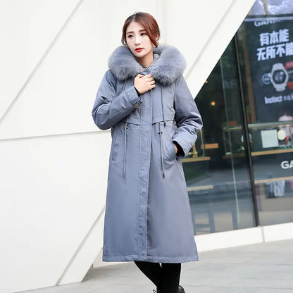 Korean Style Thick Parka with Detachable Fur Collar