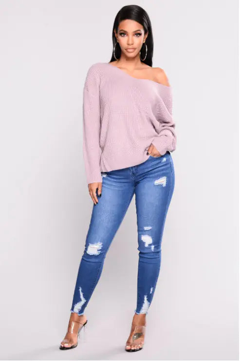 High-Waist Skinny Ripped Jeans