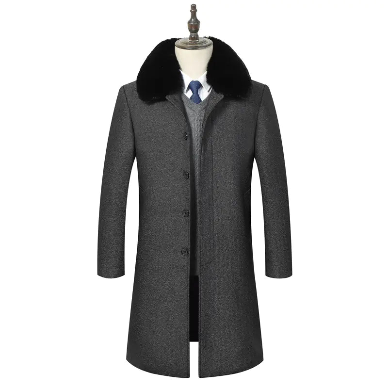 Winter Mid-Length Fleece-Lined Wool Jacket