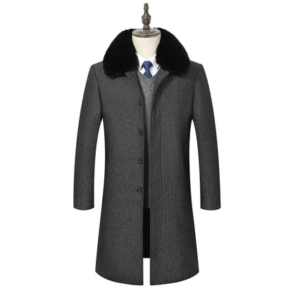 Winter Mid-Length Fleece-Lined Wool Jacket
