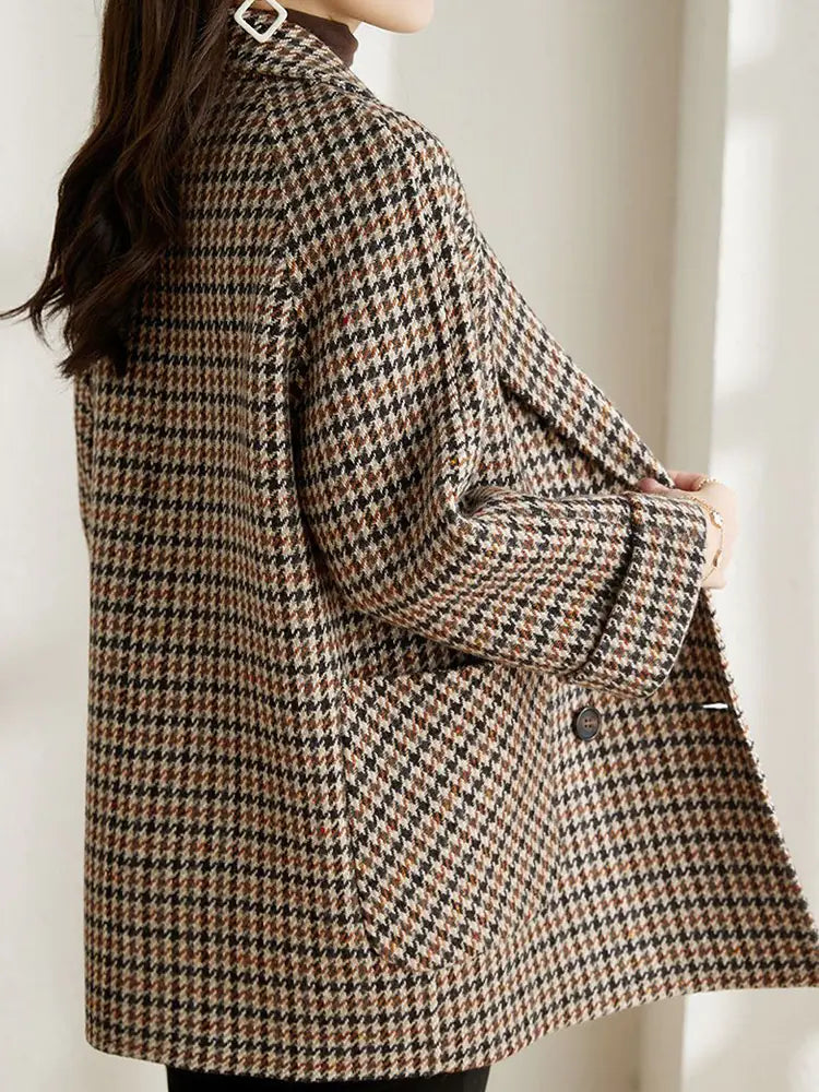 Retro Double-Breasted Wool Plaid Blazer