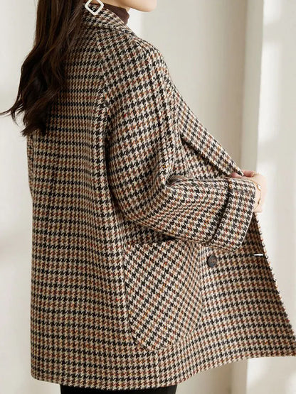 Retro Double-Breasted Wool Plaid Blazer