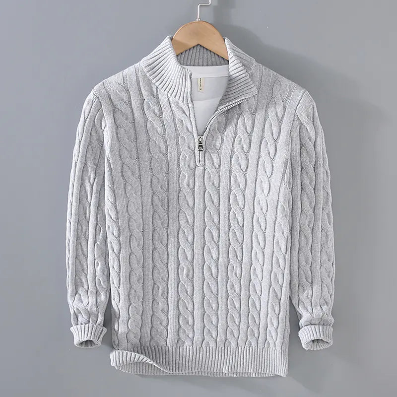 Thick Knit Zipper Sweater with Half Turtleneck