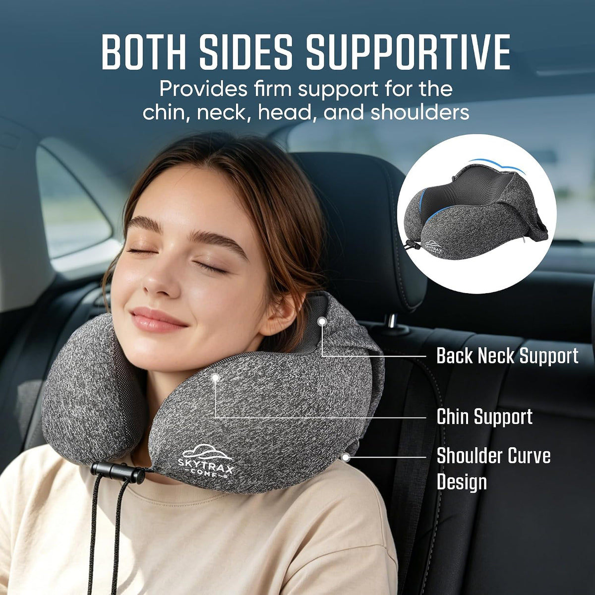 Skytraxcomf® Travel Neck Pillow with Hood for Privacy on Long Flights