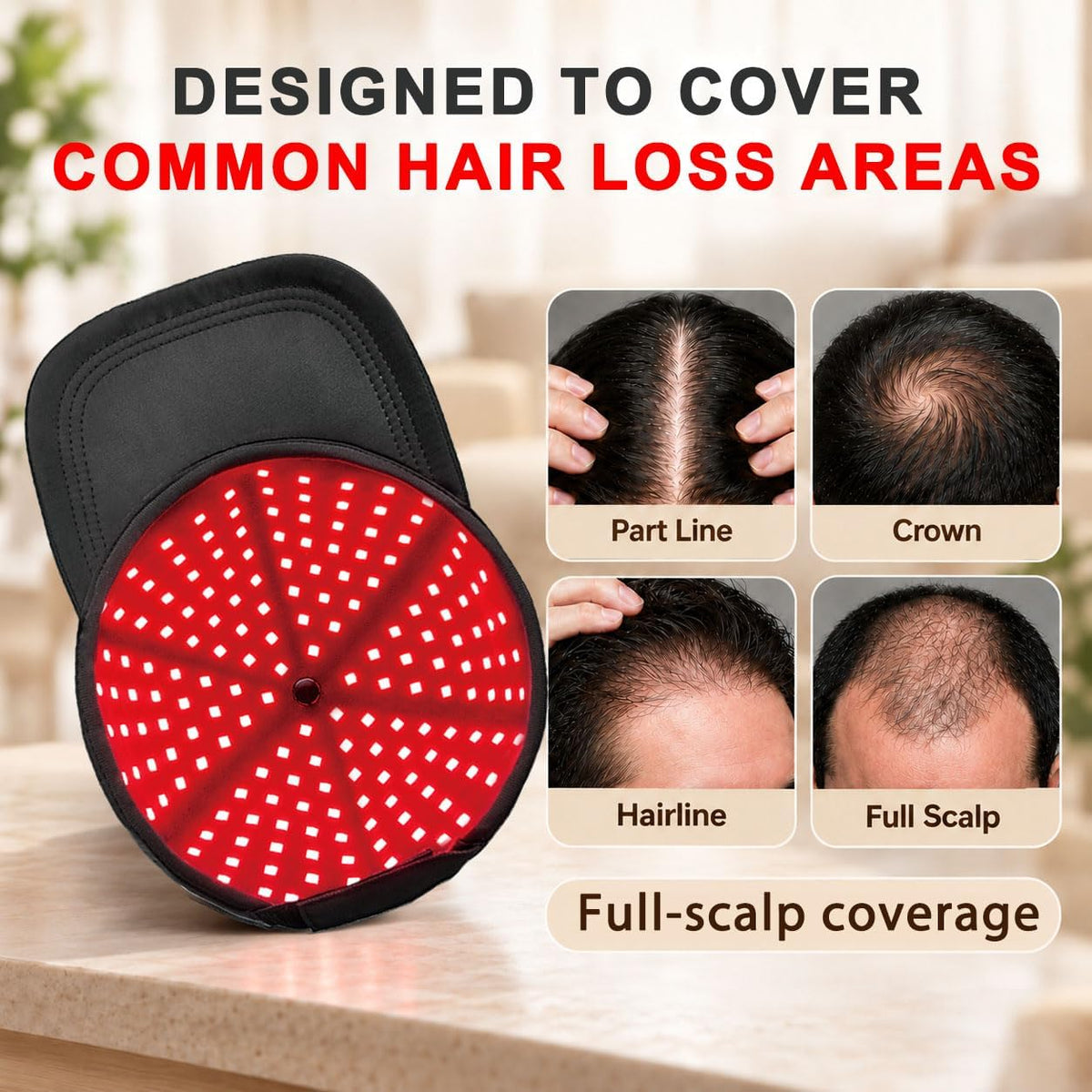 Red Light Hair Growth Cap, Upgraded 180 Tri-Chip Leds, Full Scalp Coverage