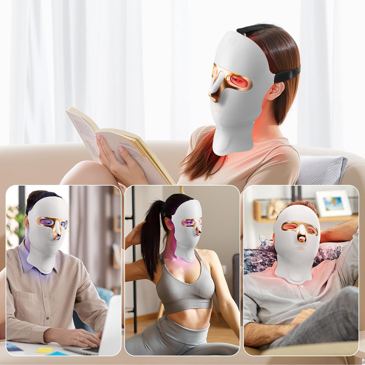 Red Light Therapy Mask for Face,Cordless LED Face Mask Light Therapy,Usb C Rechargeable,Infrared Light Therapy Mask for Home Working Travel Yoga Sleep