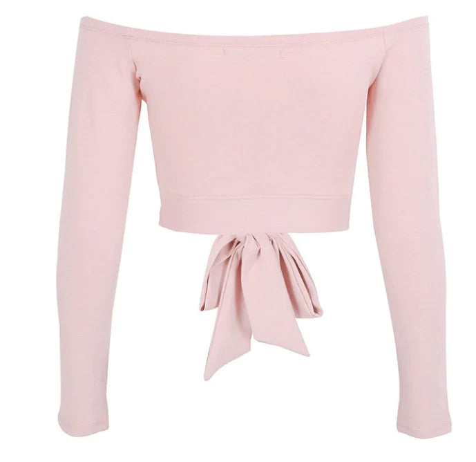 Off-Shoulder Tie Long Sleeve Top