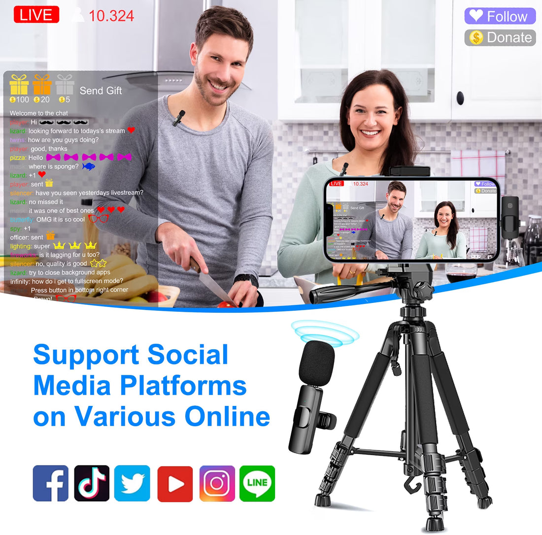 3 in 1 Wireless Lavalier Microphone for Iphone, Android, Camera, Noise Reduction Mini Microphone, Wireless Microphones Double Mics for Video Recording Vlog Podcast