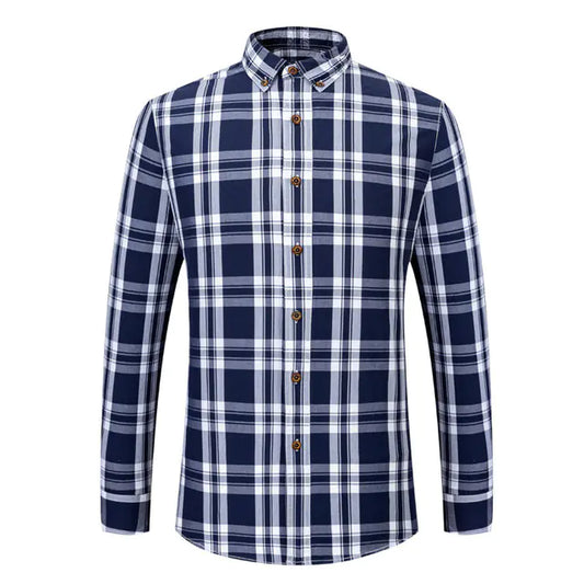 Cotton Plaid Long Sleeve Button-Up Shirt