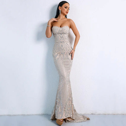 Elegant Off-Shoulder Sequin Geometric Party Dress
