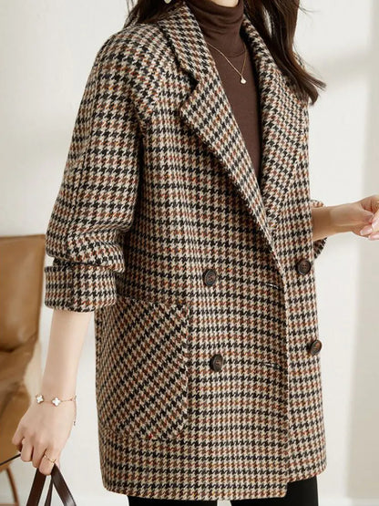Retro Double-Breasted Wool Plaid Blazer