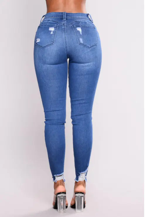 High-Waist Skinny Ripped Jeans