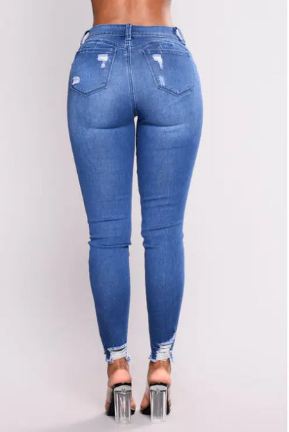 High-Waist Skinny Ripped Jeans