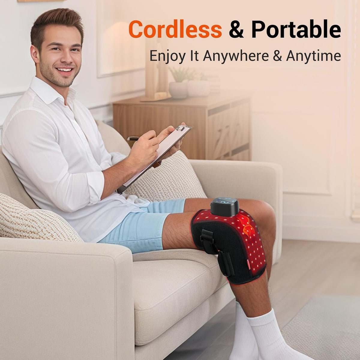Cordless Red Light Therapy Knee Wrap, Vibration Massage, 3D
