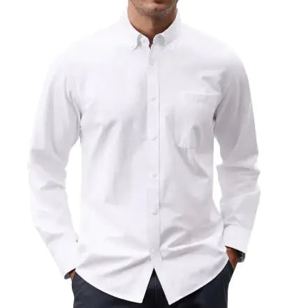 Solid Color Oxford Long Sleeve Button-Up Shirt