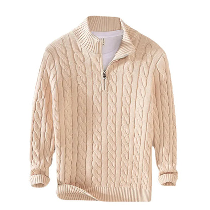 Thick Knit Zipper Sweater with Half Turtleneck