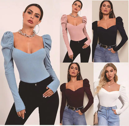 One Word Neck Bubble Long Sleeve Top