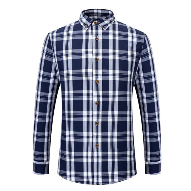 Cotton Plaid Long Sleeve Button-Up Shirt