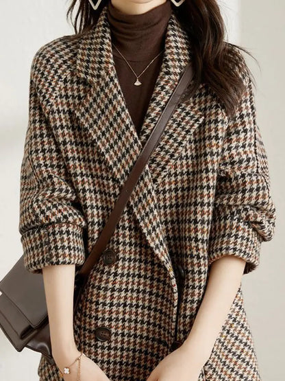 Retro Double-Breasted Wool Plaid Blazer