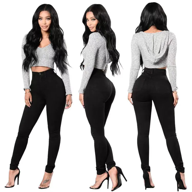 High-Waist Elastic Skinny Jeans