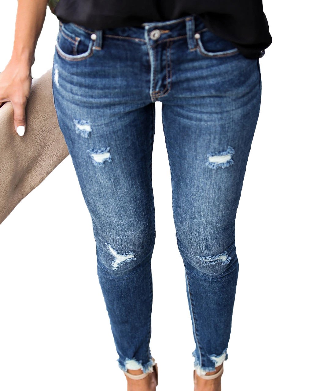 Slim-Fit Ripped Jeans with Raw Edges