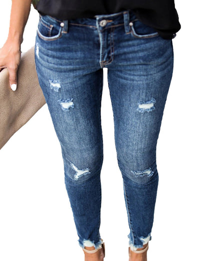 Slim-Fit Ripped Jeans with Raw Edges