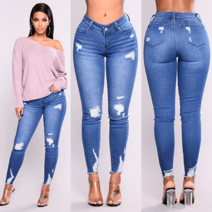 High-Waist Skinny Ripped Jeans