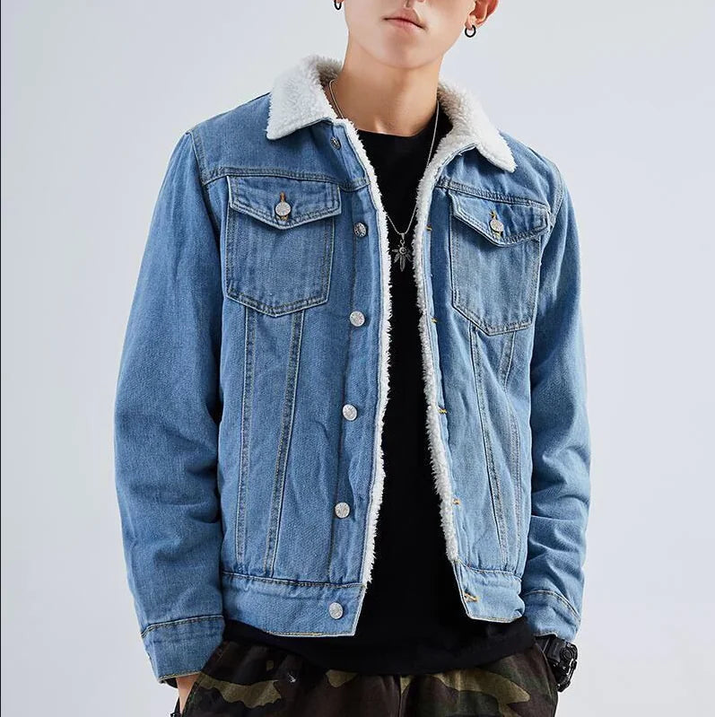 Thick Fleece Denim Jacket for Autumn/Winter