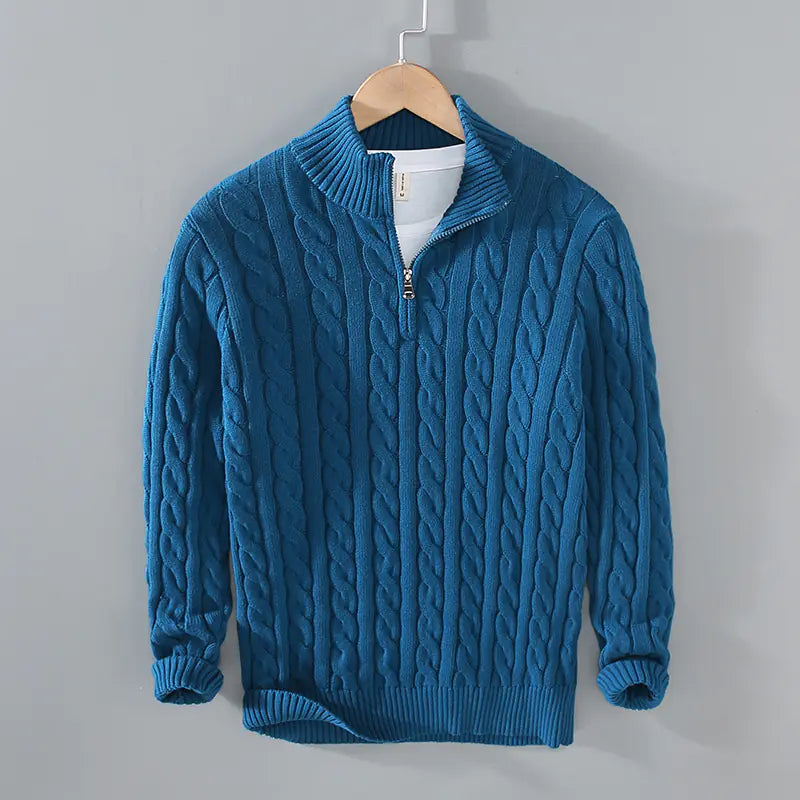 Thick Knit Zipper Sweater with Half Turtleneck