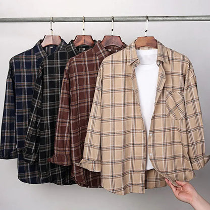 Cotton Flannel Plaid Long Sleeve Dress Shirts