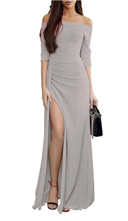 Off-Shoulder Sequin Long Dress