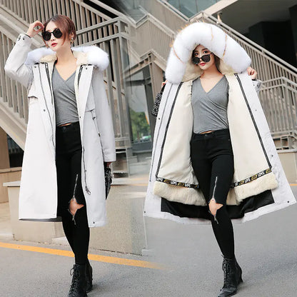 Korean Style Thick Parka with Detachable Fur Collar