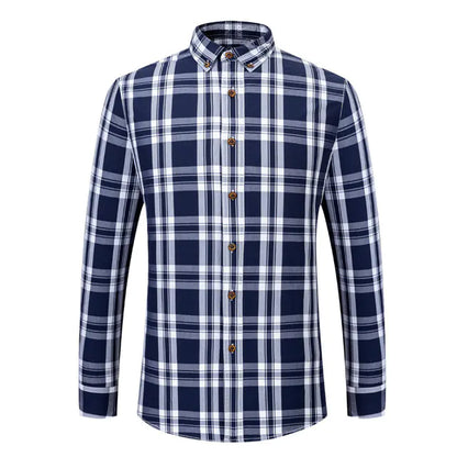 Cotton Plaid Long Sleeve Button-Up Shirt