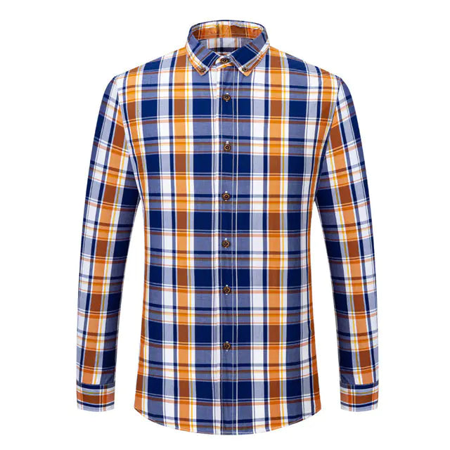 Cotton Plaid Long Sleeve Button-Up Shirt