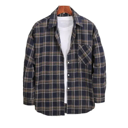 Cotton Flannel Plaid Long Sleeve Dress Shirts