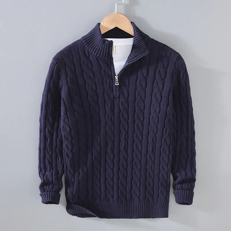 Thick Knit Zipper Sweater with Half Turtleneck