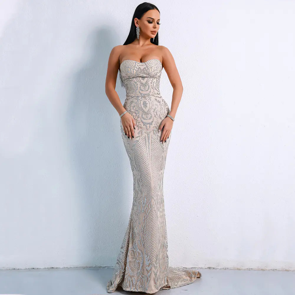 Elegant Off-Shoulder Sequin Geometric Party Dress