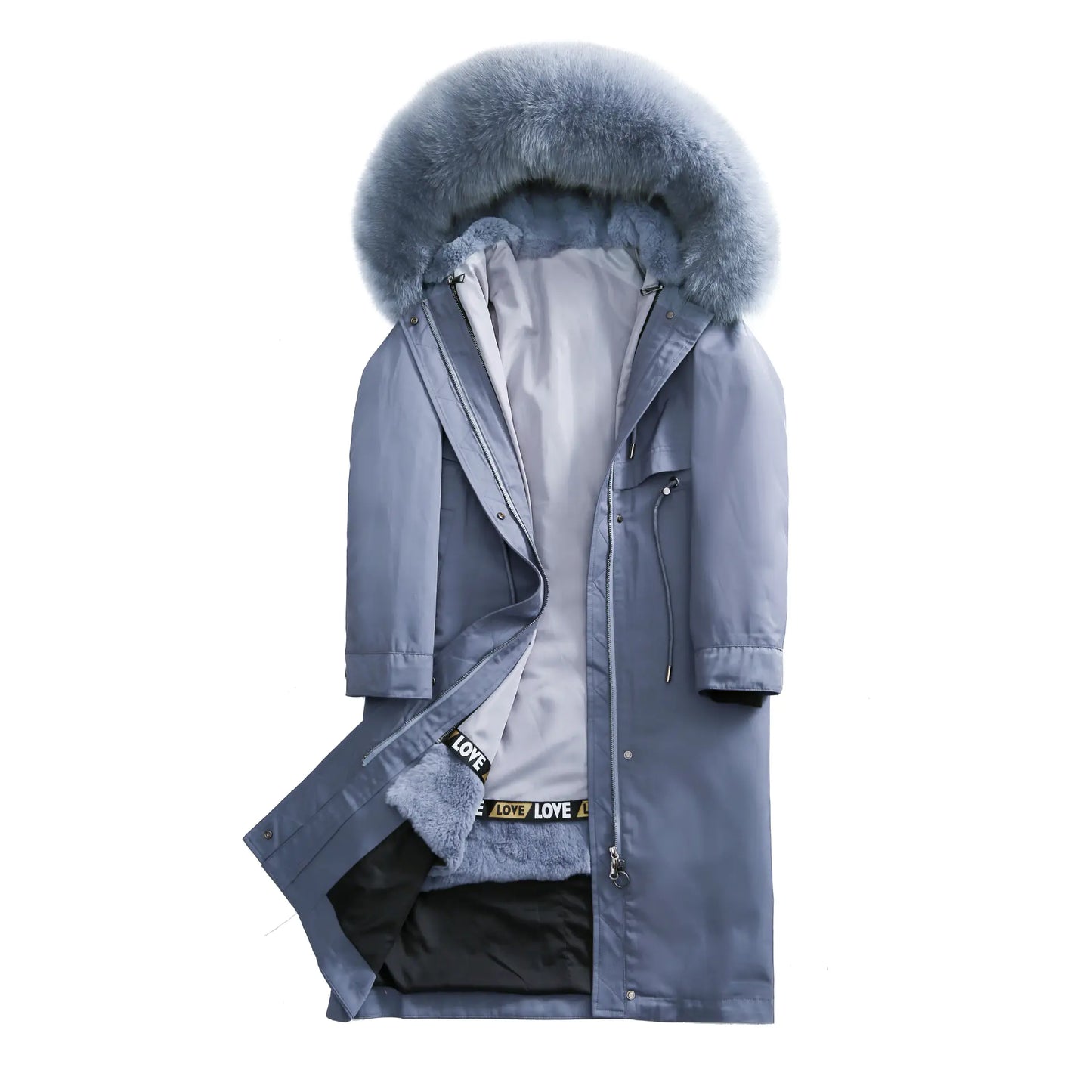 Korean Style Thick Parka with Detachable Fur Collar